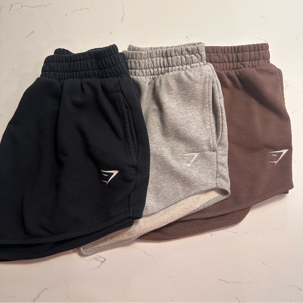 Gymshark Training Shorts Bundle - Black, Gray, and Brown
